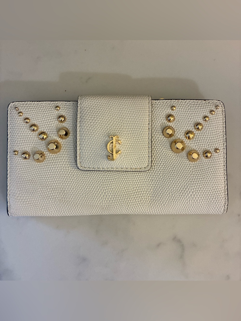 Juicy Couture-Vintage Y2K Leather Bifold Wallet White w/ Gold Studs|EUC|Loud Lux